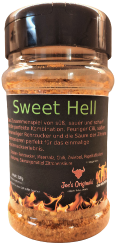 Karl-Heinz Drews - Sweet Hell - Besonderes BBQ Grillgewürz im praktischen Streuer 200g - Scharf, süß-saure Gewürzmischung - Gewürzmischung zum Grillen - joes-originals.de